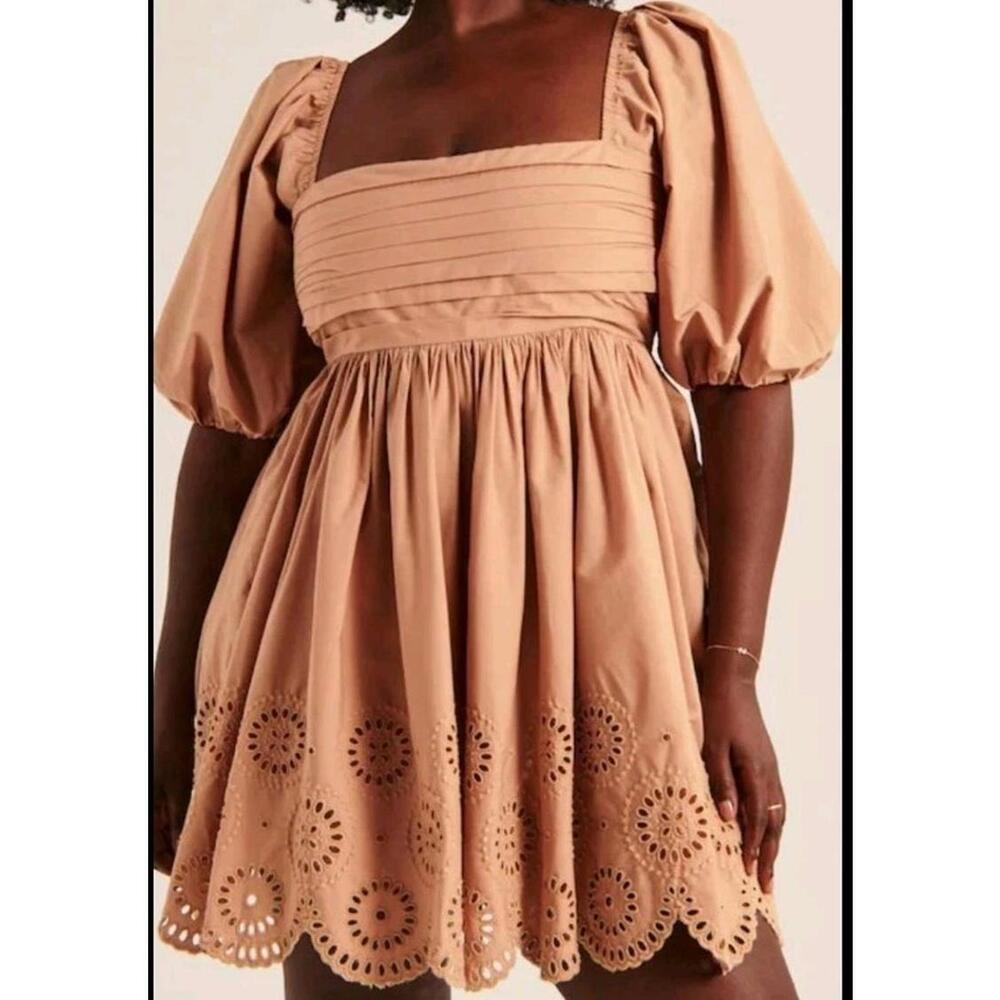 Abercromboe & Fitch Emerson‎ Dress Small Brown Poplin Puff-Sleeve Mini-Dress